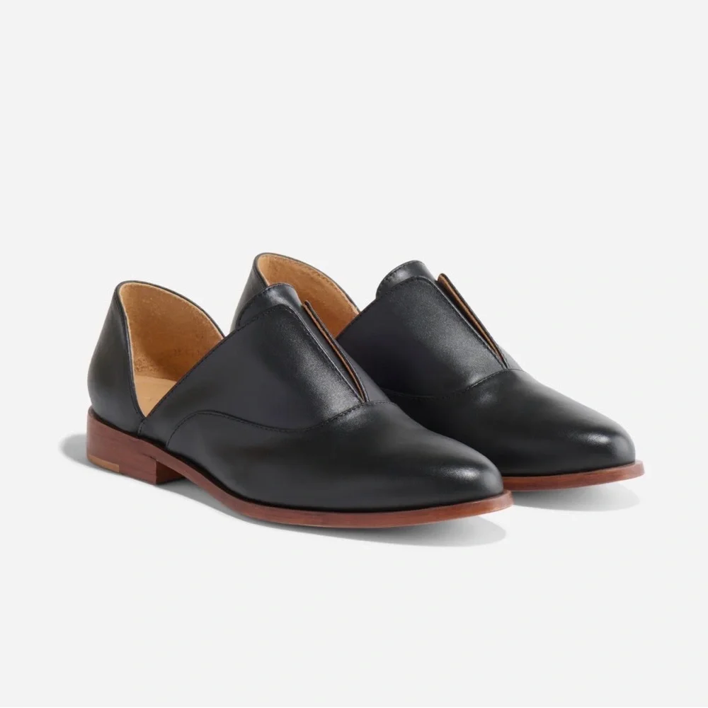 NISOLO Emma D’Orsay Oxfords Black Leather Slip On Flats Size 7.5 Shoes Loafers
